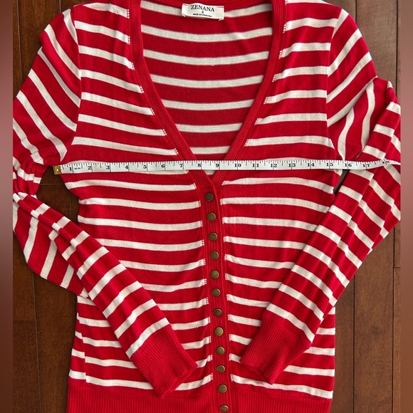 Zenana Red and White Stripe Snap Cardigan Shirt Size Small - Picture 5 of 6